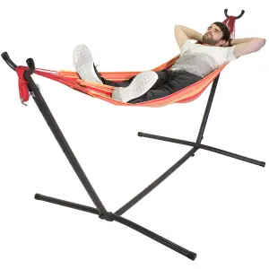 Primrose Orange & Red Outdoor Garden Single Hammock With Hammock Stand and Carry Bag Included