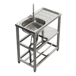 Rectangle One Compartment Stainless Steel Sink with Shelves and Drainboard for Restaurant, Kitchen, Outdoor