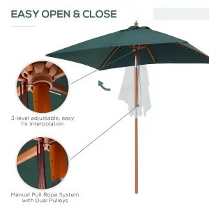 Outsunny Wooden Patio Umbrella Market Parasol Outdoor Sunshade 6 Ribs Green