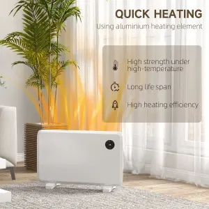 HOMCOM Electric Convector Heater, Quiet Space Heater w/ LED Display, White