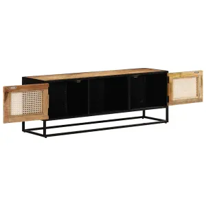 Berkfield TV Cabinet 110x30x40 cm Solid Rough Wood Mango&Iron