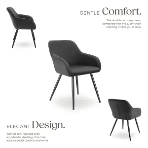 Dining Chair Marilyn - corduroy look, upholstered, armchair, continuous backrest - anthracite/black