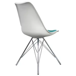 Soho White and Teal Plastic Dining Chair with Chrome Metal Legs