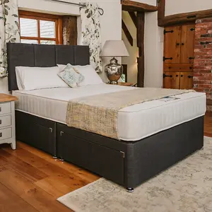 Paris Comfort Orthopaedic Sprung Divan Bed Set 4FT6 Double 2 Drawers Side - Naples Slate