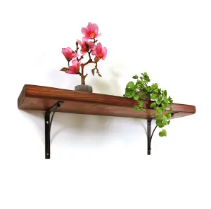 Wooden Rustic Shelf with Bracket BOW Black 220mm 9 inches Dark Oak Length of 90cm