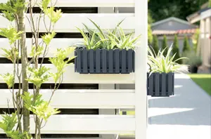 Window Box Flower Pot Planter Rustic Slat Farm House Design UK Anthracite Medium 38cm with Self watering + hanger kit