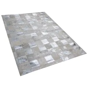 Cowhide Area Rug 160 x 230 cm Beige and Silver YAZIR