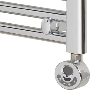 Bray Thermostatic Electric Heated Towel Rail With Timer, Straight, Chrome - W500 x H1200 mm