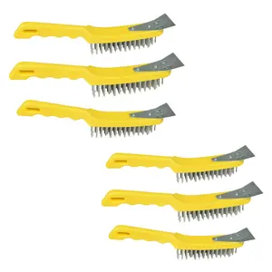 6 Wire Cleaning Brush 5 Row Steel Bristles with Plastic Handle and End Scarper