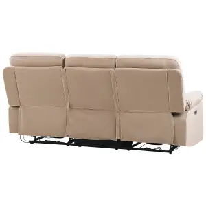 3 Seater Velvet LED Electric Recliner Sofa with USB Port Beige BERGEN