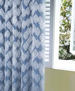 Home Curtains Halo Lined 45w x 54d" (114x137cm) Blue Eyelet Curtains (PAIR)