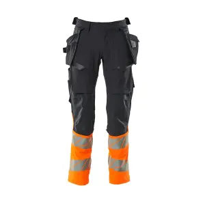 Mascot Accelerate Safe Trousers with Holster Pockets - Dark Navy/Hi-Vis Orange   (32.5) (Leg Length - Long)