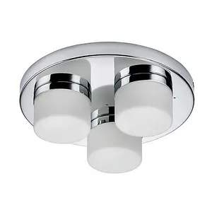 Luminosa Pure 3 Light Semi Flush Bathroom Ceiling Light Chrome, Opal Glass IP44, G9