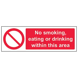 No Smoking Eating Drinking Area Sign Adhesive Vinyl - 600x200mm (x3)