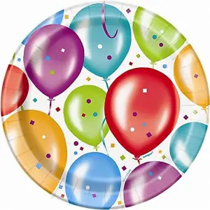 Unique Party Balloon Birthday Party Plates (Pack of 8) Multicoloured (7in)