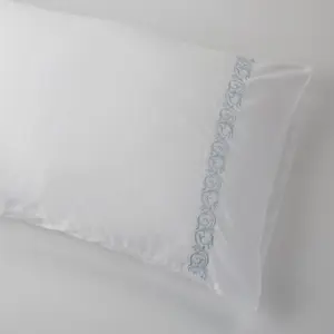 MEDITERRANEAN LINENS-Cassis 100% Egyptian Cotton  Embroidered Standard Pillowcases pair 400 Thread Count