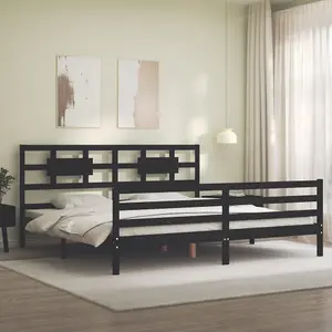 Berkfield Bed Frame with Headboard Black 200x200 cm Solid Wood