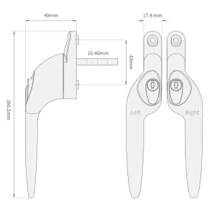 Yale Quartus Cranked Window Handle - White, Left, 30mm