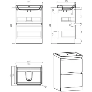 Marvel 600mm Floor Standing Bathroom Vanity Unit in Gloss White with Resin Basin