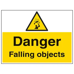 Danger Falling Objects Warning Sign - 1mm Rigid Plastic - 400x300mm (x3)