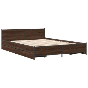 Berkfield Bed Frame with Drawers without Mattress Brown Oak 135x190 cm Double