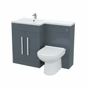 Nes Home Debra Bathroom Grey L-Shape LH Basin Vanity Unit BTW WC Toilet 1100mm