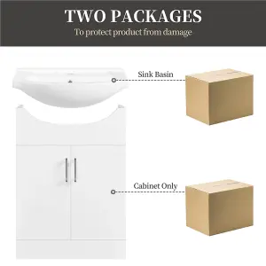 Yaheetech White Freestanding Bathroom Vanity Cabinet with Ceramic Basin Set