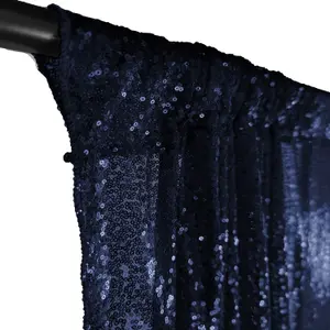 4ft x 7ft Sequin Backdrop Photography Background Shiny Fabric Glitter Curtain Backdrop, Navy