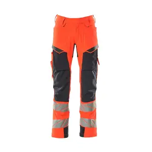 Mascot Accelerate Safe Trousers with Kneepad Pockets - Hi-Vis Red/Dark Navy   (50.5) (Leg Length - Regular)