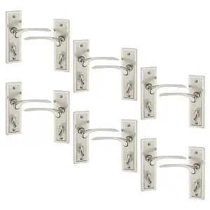 URBNLIVING 159mm Length 12 Pcs Como Dual Metal & Satin Nickel Bathroom Lever Latch Door Handles Set