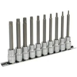 10-Piece TRX Star Socket Bit Set for 3/8-Inch Drive - T10 to T50 with 100mm Long Shafts