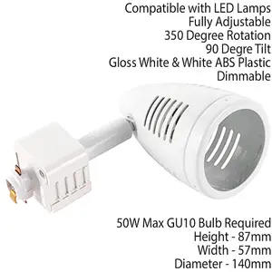 Adjustable Ceiling Track Spotlight Gloss White Single GU10 Lamp Bulb Downlight