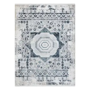 Modern carpet DUKE 51542 cream / blue - Rosette vintage structured, ve 140x190 cm