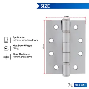 XFORT 4 inch (100mm) Polished Chrome Ball Bearing Hinges, Steel Door Hinge for Wooden Doors (2 Pairs)