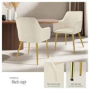 Dining Chair Avane - velvet look, padded armchair, high backrest and armrests - beige