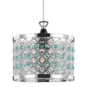 Modern Sparkly Ceiling Pendant Light Shade with Clear and Teal Beads