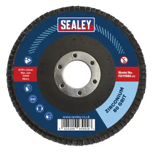 Sealey Flap Disc Zirconium 115mm 22mm Bore 80 Grit Abrasive Flaps FD11580