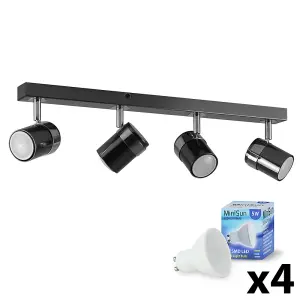 ValueLights Rosie Black Ceiling Bar Spotlight and GU10 Spotlight LED 5W Cool White 6500K Bulbs