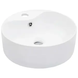 Belfry Bathroom Pursley 360mm W Ceramic Circular Sink with Overflow White