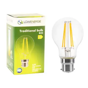 60w Equivalent LED Traditional Looking Filament Light Bulb A60 GLS B22 Bayonet 4.5w LED - Warm White - Pack of 3