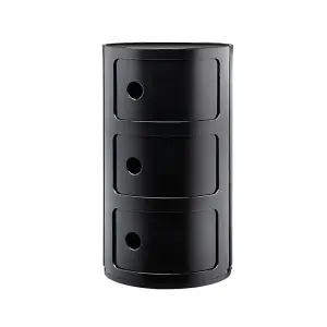 Black Cylindrical Multi Tiered Plastic Bedside Storage Drawers Unit Drawer Bedside Chest 58cm H