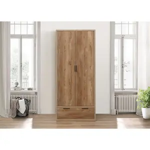 Birlea Stockwell 2 Door 1 Drawer Wardrobe Rustic Oak