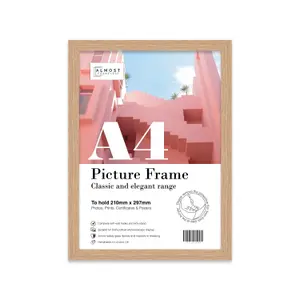 A4 Oak Picture Frame Fits A4 (21 x 29.7cm - 8.3 x 11.7in) Poster, Photo, Artwork, or Print.