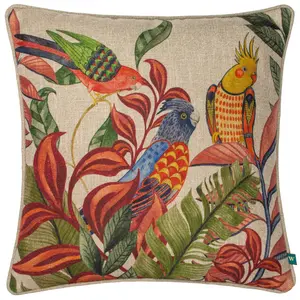 Akamba Akamba Parrot Scene Floral Cream Square Throw Cushion Covers