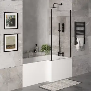 1700mm Right Hand Bathtub, Front Panel and Fixed Screen - Black