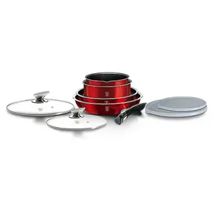 URBNLIVING Height 8.4cm Berlinger Haus 9Pc Burgundy Space Saving Cookware Set Pots Pans Induction Lids Handle