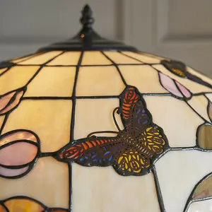 1.6m Tiffany Twin Floor Lamp Dark Bronze & Butterfly Stained Glass Shade i00007