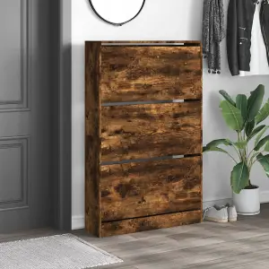 Shoe Cabinet Smoked Oak 80x21x125.5 cm Engineered Wood