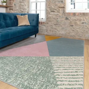 Pastel Multicolour Block Geometric Living Area Rug 120x170cm