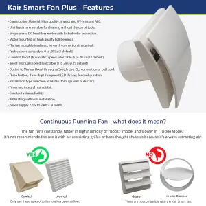 Kair Smart Fan Plus 100mm Intelligent Extractor Fan with Humidistat Timer & Data Logger